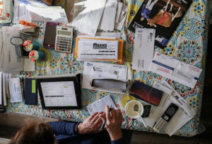 Messy desk with envelopes