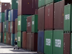 Stack of shipping containers at port