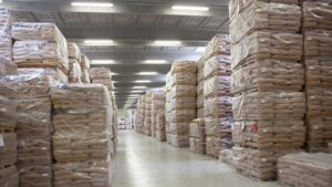 Stored powdered dairy sacks in warehouse