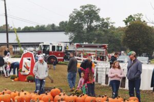 Families at a pumpkin patch